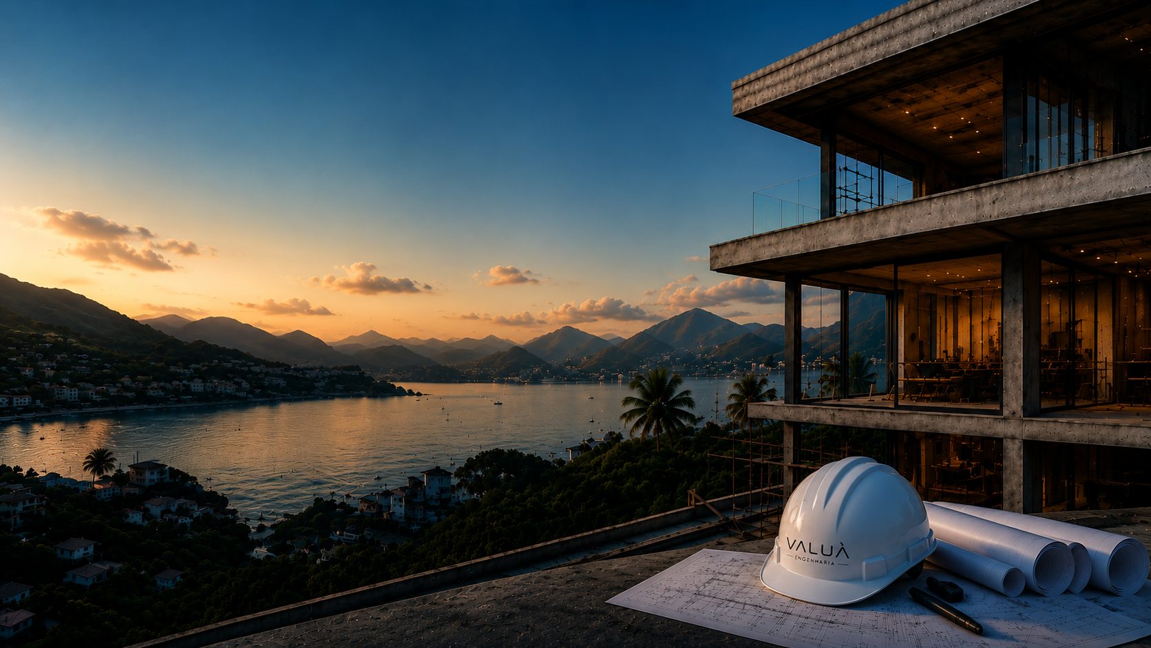 Obra da Valuà Engenharia com vista para a Baía da Ilha Grande, Angra dos Reis